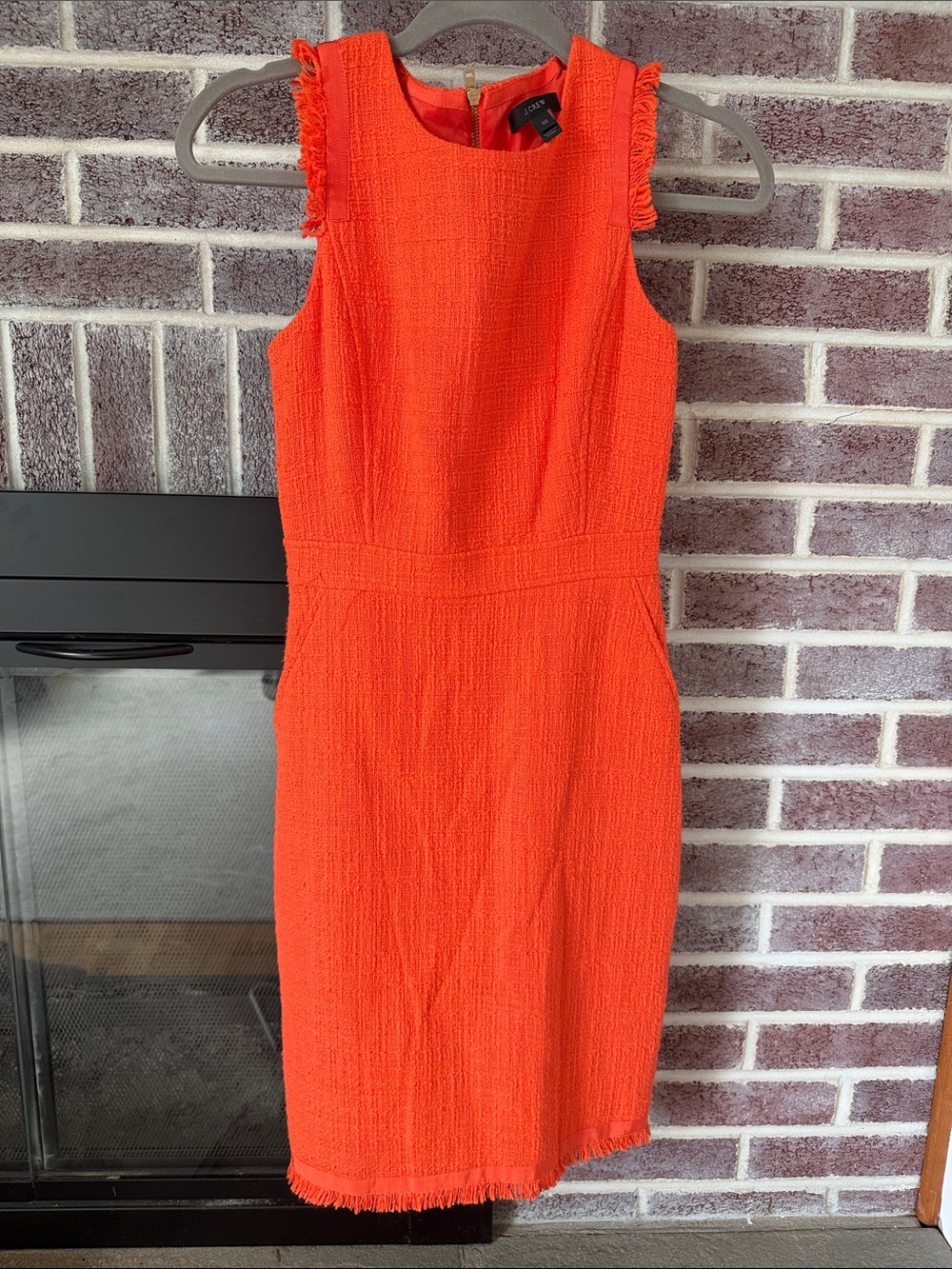 J. Crew Bright Orange Fringe-Trim Sleeveless Sheath Dress
